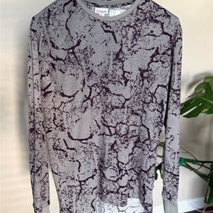 LuLaRoe Beigy-Grey & Deep Burgundy Patterned Long Sleeve Shirt, Size XS